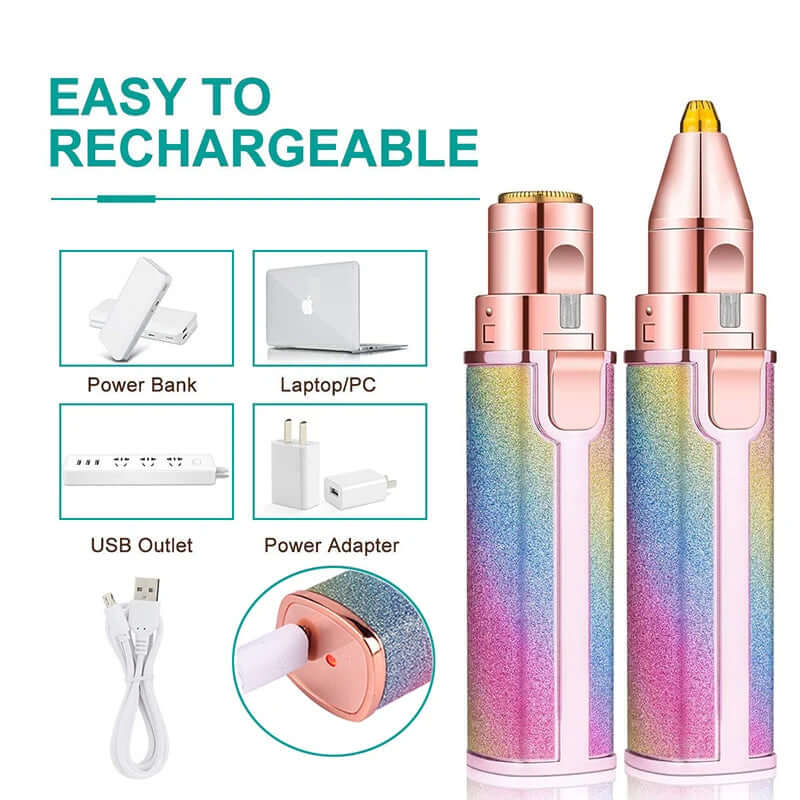 2 in 1 Rechargeable Electric Eyebrow Trimmer Facial Hair Remover Pen Size